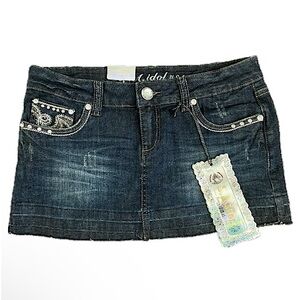 LA Idol Denim Mini Skirt Size L Dark Blue Wash Jean Y2K